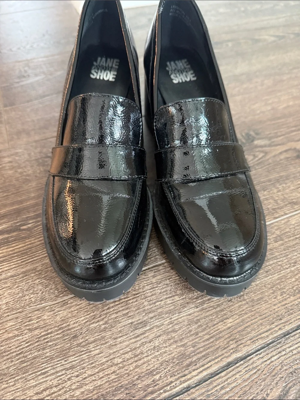Jane And The Shoe NWOB Leighton Black Patent Chunky Platform Loafer Ladies 7